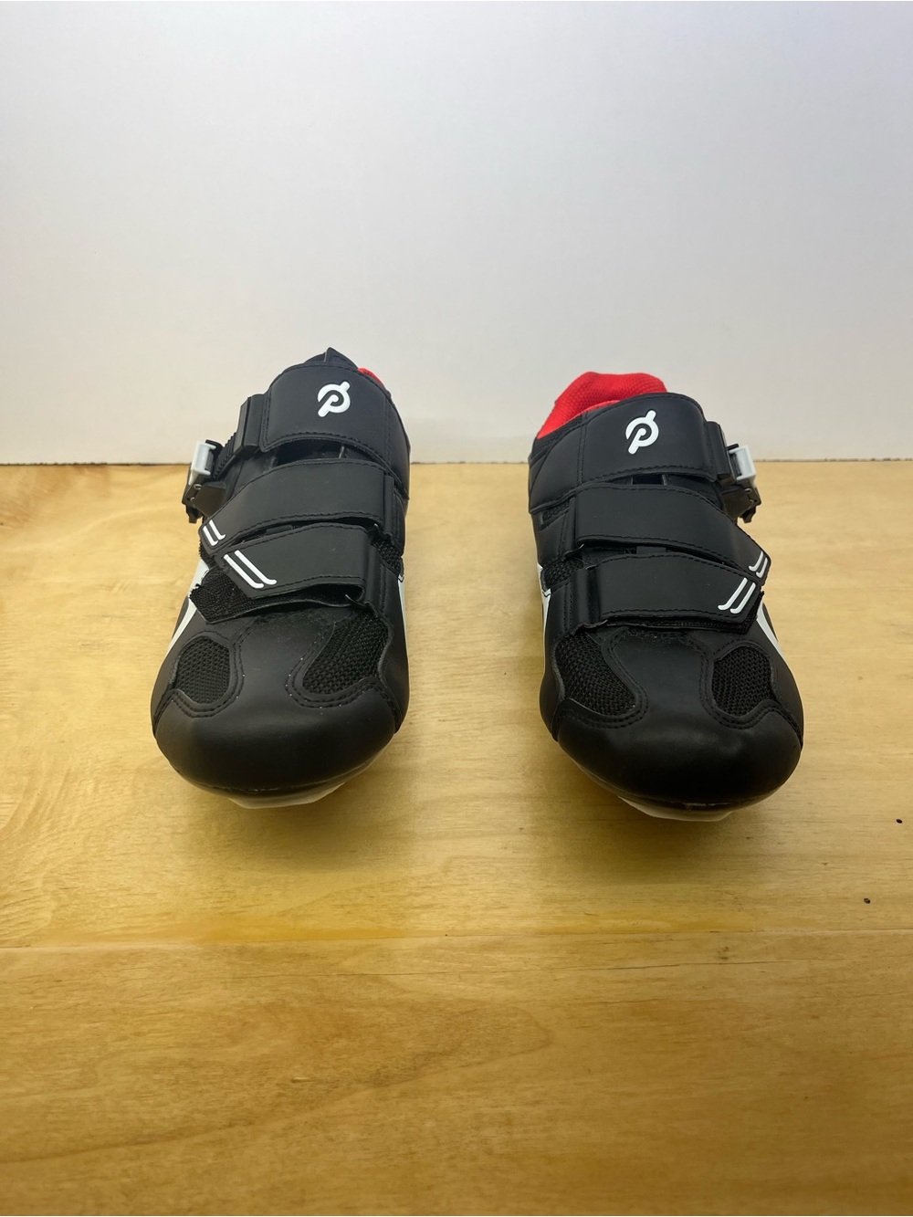 Peloton Black and Red Men's Cycling Shoes with Hook-and-Loop Straps